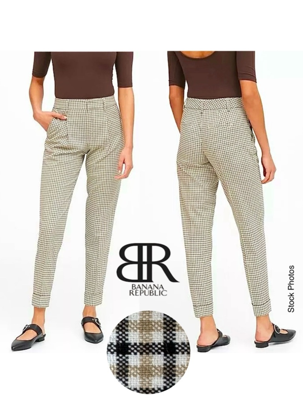 NWOT Banana Republic Checkered Cropped Cuffed Tapered Trouser Pants (8)